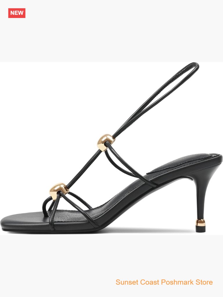 Women's Black Sandals Flip Flops Ankle Strap Open Toe Kitten Heels Dress Summer